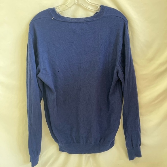 Black Brown 100% Merino Wool Sweater Mens Large V-Neck Pullover Gray Italy - Picture 2 of 8